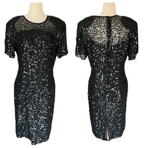 Vintage Stenay black silk and sequin cocktail dress